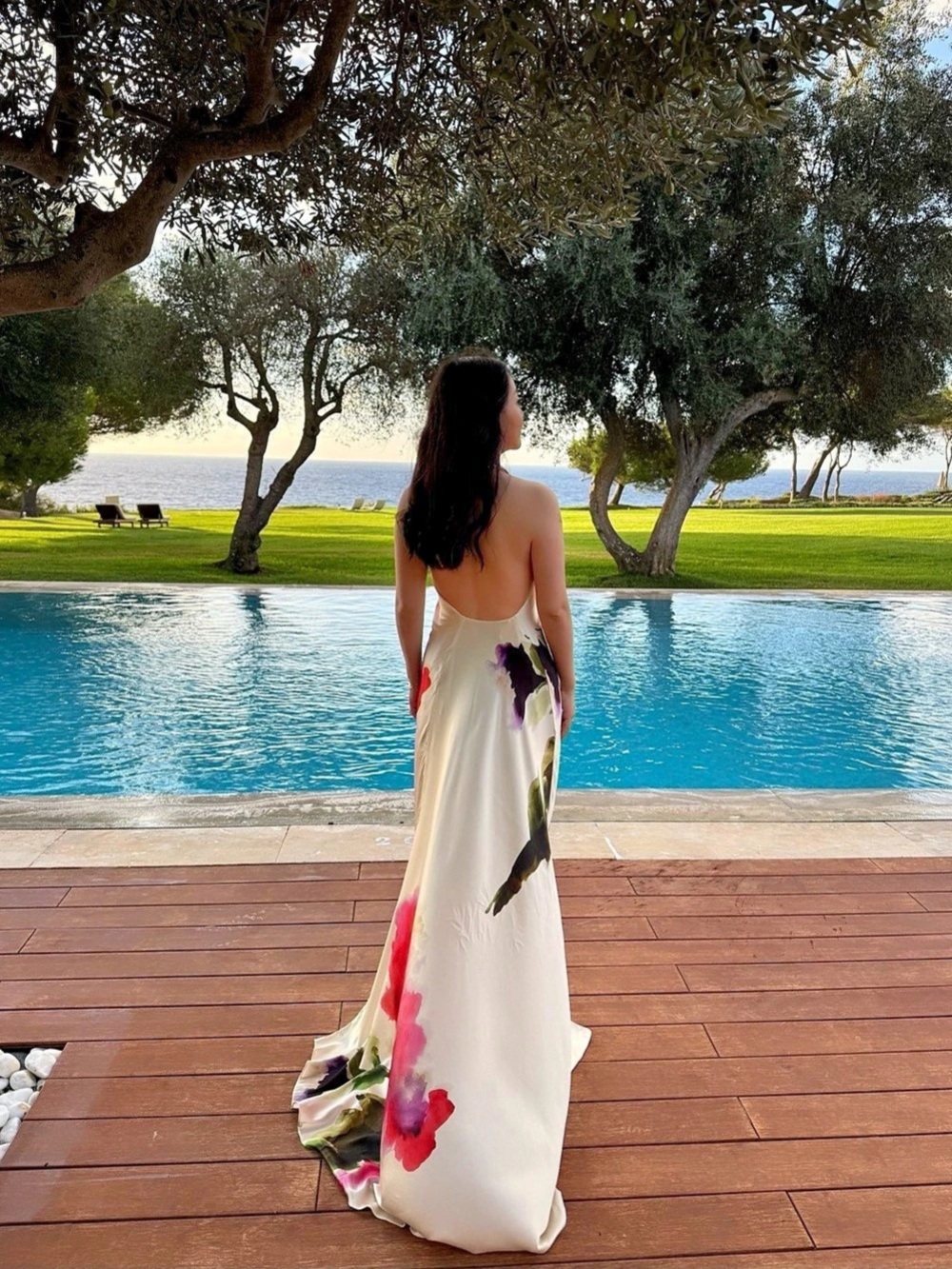 Silvia Tcherassi Jesse Dress Floral Halter Maxi White & Pink